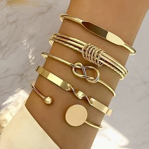 Pulseras de oro If <span class=keywords><strong>ME</strong></span> para mujer, brazaletes indios, conjunto apilable, con textura multicapa, chapado en oro de 14 quilates - Product Image 3