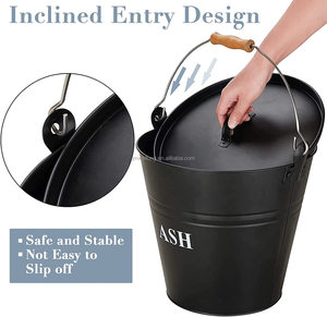 ถังขี้เถ้าพร้อมฝาปิด พลั่วและไม้กวาด ถังถ่านสำหรับเตาผิง ชุดเครื่องมือสำหรับเตาผิง เตาเผาไม้ ถังใส่ฟืน - Product Image 3