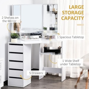 Luxury Custom Wood Panel Modern Bedroom Durable 3-Tier 5-Drawer Mirror Custom Color USA Origin Makeup Vanity - Product Image 4