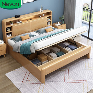 Nuovo arrivo letto in legno massello con testiera di stoccaggio prezzo all'ingrosso personalizzato noce scatola di lusso a molla letto matrimoniale per adulti - Product Image 1