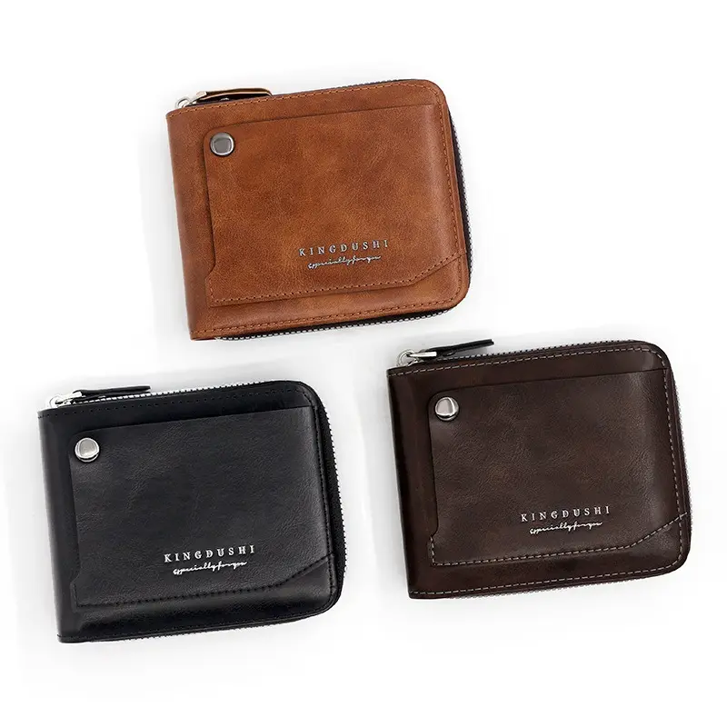 2023 New Men's Short Large Zipper Wallet Fashionable Card Holder Pu Leather 3-fold Transparent Card Slot Coin Purse Wallet