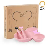 Custom Logo Tarwe Stro Kinderen Cartoon Servies Baby Diner Plaat Voerbak Set Minnie Mickey Mouse Kids Diner Set