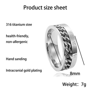 <b>Titanium</b> Steel Motorcycle <b>Chain</b> Ring Silver Black Unisex Rotating Fashion Jewelry Gift 23004 - Product Image 3