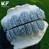 Grillz dentaire personnalisé en or massif, avec moissanite VVS et diamant de laboratoire, coupe droite, pour 6, 8, 10 ou 12 dents, en argent S925