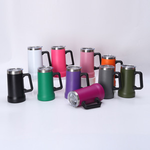 24oz Colorful Black Print Customizable Logo Camp Travel Drinking Beer <b>Mug</b> Cups <b>Large</b> Heavy Tumbler with Grip Handle Lid - Product Image 5