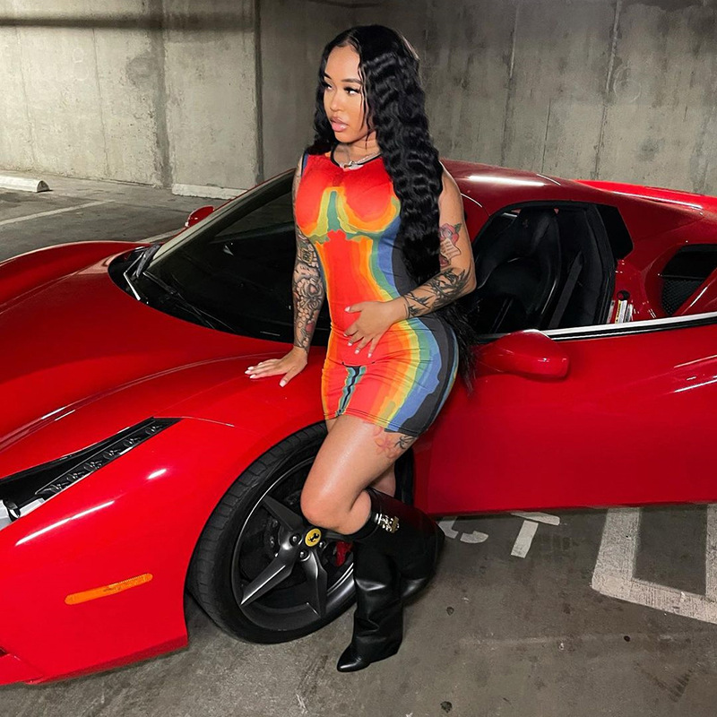 Женские Летние Платья-мини без рукавов, повседневные платья контрастных цветов с 3D-принтом, Новое поступление 2022