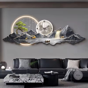 Arte moderna vista montagna e punta cervo fatto a mano a casa LED con orologio decorazione per soggiorno decorazione della parete - Product Image 3
