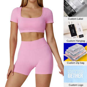 FC 90% 聚酰胺10% 弹性纤维自有品牌运动服无缝运动套装女性无背定制健身套装 - Product Image 2