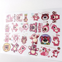 Feuille d'autocollants en cristal Ours Fraise Mignon, autocollants décoratifs transparents Kawaii de dessin animé pour enfants, pour journal intime et scrapbooking