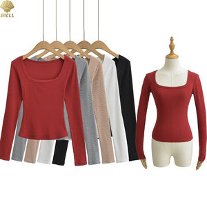 CNSHELL di base in morbido <span class=keywords><strong>cotone</strong></span> Slim Fit Pullover con collo quadrato elastico a doppia linea di cucitura Micro costola Top a <span class=keywords><strong>manica</strong></span> <span class=keywords><strong>lunga</strong></span> da <span class=keywords><strong>donna</strong></span> <span class=keywords><strong>T</strong></span>-<span class=keywords><strong>Shirt</strong></span> - Product Image 1