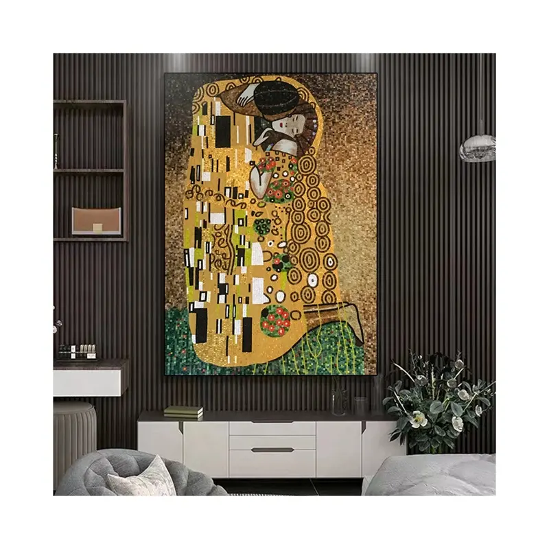 Moderne Glass piegel Mosaik Kunst und Handwerk Panel Religiöses Muster Gustav Klimt Kiss Mosaic Wandbild Backs plash Fliese für zu Hause