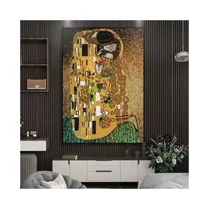 现代玻璃镜马赛克艺术和工艺面板宗教图案古斯塔夫·克里姆特亲吻马赛克壁画背景砖家居