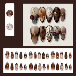 Vente en gros d'usine de nouvelles manucures florales françaises de luxe, 30 pièces par paquet, faux ongles courts réutilisables et durables <span class=keywords><strong>à</strong></span> pression - Product Image 6