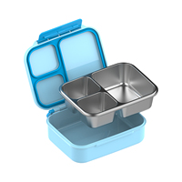Boîte à bento durable pour enfants, conteneur repas 3 compartiments avec couvercle en plastique, poignée portable, étanche, pour repas scolaires