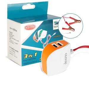 Adaptador de Energia Portátil Dc com Bateria Clip Portas Duplas Pequeno Jacaré Clipe Usb Carregador 12V 24V a 5V 2.1A Celular 20W