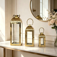 Lanterne en verre en acier inoxydable, porte-bougie décoratif, compatible avec les lumières LED pour mariage, patio, décoration de la maison
