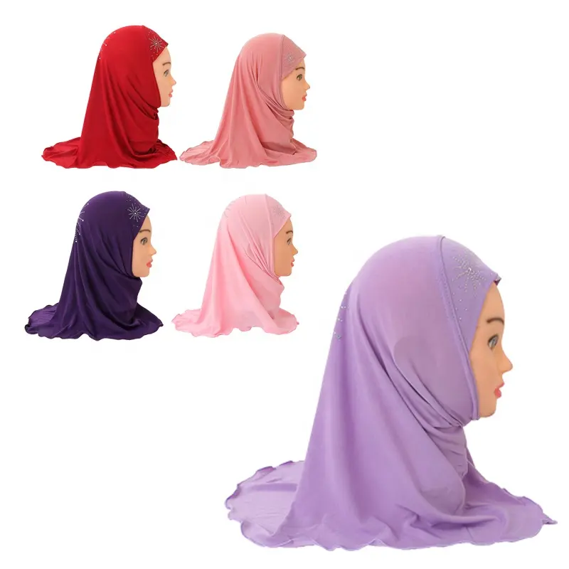 Jilbab Malaysia Gadis Kecil Mode dengan Renda Topi Jilbab Panas Stok Grosir Jilbab Anak-anak Instan Arab
