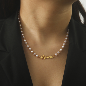 Elegante Regalo per <span class=keywords><strong>la</strong></span> Festa della <span class=keywords><strong>Mamma</strong></span>, Gioielli alla Moda, Collana con Iniziale in Acciaio Inossidabile Placcato Oro e Perla, Nome <span class=keywords><strong>Mamma</strong></span> - Product Image 3
