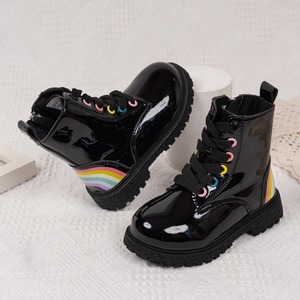 Botas de combate con cordones para niños, botines de invierno con cremallera lateral para niños y niñas - Product Image 6