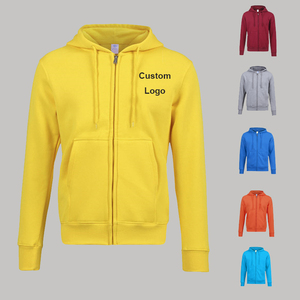 Sweat à <span class=keywords><strong>capuche</strong></span> en coton essentiel personnalisé de haute qualité pour hommes, fermeture à glissière complète, épais et chauffant, design gris rouge décontracté pour l'hiver - Product Image 1