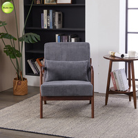 En stock chaise de salon rembourrée nordique moderne chaise longue en bois massif pour fauteuil de salle de lecture de café 5373