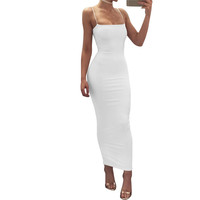 Robe longue sexy à bretelles pour femme, style printemps-été, haute élasticité, sans manches, dos nu, pour club