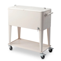 Chariot de rangement et de refroidissement pour terrasse 80QT 76L, texture bois, avec seau à glace 80L, chariot roulant