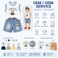 MZJ -OEM ODM Ensemble de vêtements d'été pour garçons en 2 pièces, veste à imprimé animal et short en jean, style mignon, vêtements de plage pour enfants