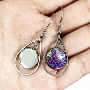 Stainless Steel Teardrop Pendant Ear <b>Hooks</b> 12mm Inner Hollow Base For <b>Earring</b> Making DIY Jewelry Components - Product Image 4