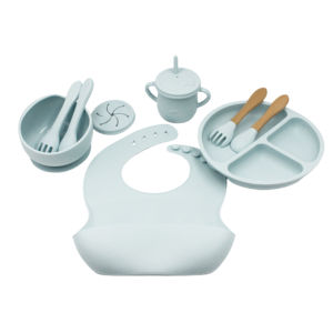 9 piezas OEM succión BPA libre silicona vajilla bebé comer alimentación juego <span class=keywords><strong>con</strong></span> cuchara babero tazón <span class=keywords><strong>plato</strong></span> Sippy taza tapa - Product Image 6