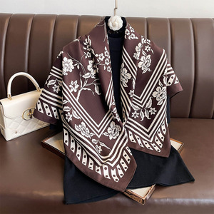 New French Retro Square Scarf 90cm Twill Silk <b>Shawl</b> Neck <b>Wrap</b> Large Bandana For Women Daily Matching - Product Image 1