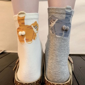 Chaussettes <span class=keywords><strong>originales</strong></span> en coton confortables pour femmes, mi-mollet, tendance printemps-automne, motif dessin animé 3D amusant, taille unique, animaux mignons, sans couture - Product Image 1