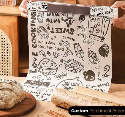 Double-Sided Parchment Paper Oilproof Greaseproof Virgin Baking Wood Pulp for Sandwich Bread Wrapping Custom Logo Printed