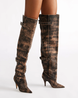Bottes de luxe pour femmes, doublées de fausse fourrure, hauteur genou, mode hiver, talons chauds, semelle en caoutchouc
