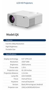 โปรเจคเตอร์อัจฉริยะ HD เทคโนโลยีนวัตกรรมปี 2025 รุ่น Beamer 4K สำหรับใช้ในบ้าน พกพาสะดวก ใช้หลอดไฟ LED LCD ระบบ Android 9 เสียงสเตอริโอในตัว รุ่น Q6 สำหรับใช้งานกลางแจ้ง - Product Image 2