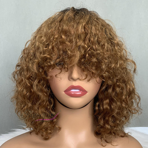 Oferta Relámpago: Peluca Bob de Cabello Humano Vietnamita 100% con Flequillo Rizado, Hecha con Cabello de Doble Trama y Rizos de Lujo para Mujer - Product Image 1