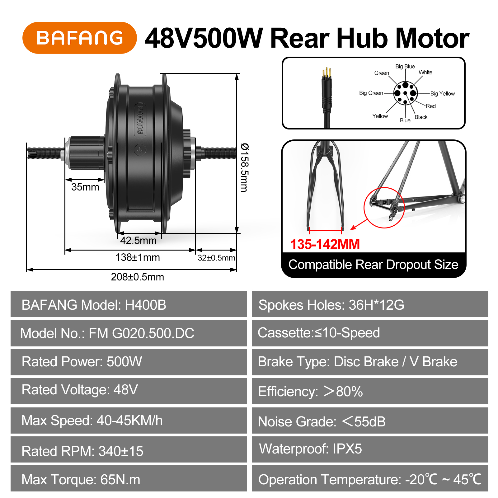 Bafang 250W 36V Rear Hub Motor for Ebikes | Brushless Motor with