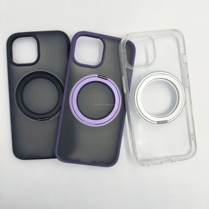 Coque de téléphone magnétique antichute avec support rotatif à <span class=keywords><strong>360</strong></span> degrés et anneau métallique, vente en gros pour iPhone 18 Pro 17 16 Pro Max - Product Image 3