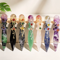 Couteau en cristal naturel, améthyste, pierre de guérison, baguette sculptée à la main, gemme, quartz rose, décoration d'intérieur, cadeau de collection