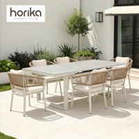 Meubles de restaurant d'hôtel, table rectangulaire d'extérieur avec chaises, table de jardin en aluminium et corde, ensemble de meubles de terrasse