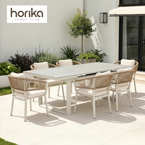 <span class=keywords><strong>Set</strong></span> di Mobili da <span class=keywords><strong>Giardino</strong></span> per Hotel e Ristoranti, <span class=keywords><strong>Tavolo</strong></span> Rettangolare <span class=keywords><strong>con</strong></span> <span class=keywords><strong>Sedie</strong></span>, Tavoli da Pranzo in Alluminio e Corda per Esterni - Product Image 1