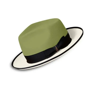 Olive Green white Wool Fedora <b>Hat</b> With Black Band Unisex Adult Casual Spring Autumn Formal Style 56-58CM - Product Image 2