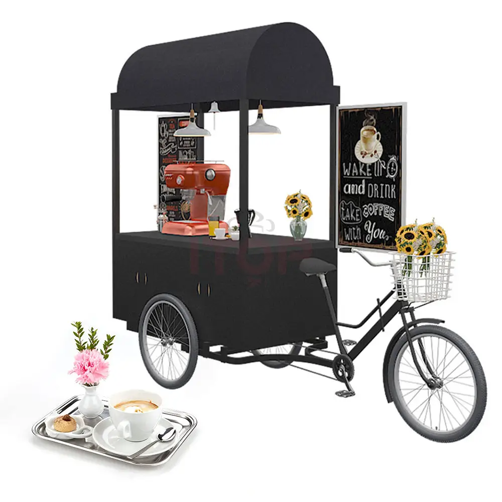Carro de café de 3 ruedas, moderno, caravana, Catering, remolque, bicicleta de café y té móvil para expendedora