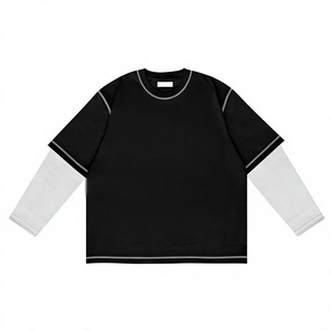 เสื้อยืดแขนยาวสีดำ ยูนิเซ็กซ์ คอกลม ทรงหลวม ผ้าฝ้าย 100% สีพื้น ใส่ได้ทุกฤดู - Product Image 1