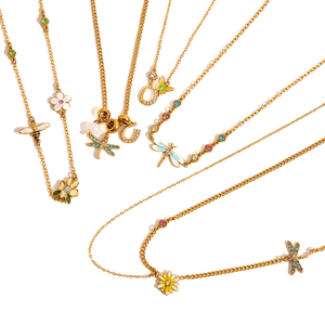 Set di <span class=keywords><strong>Bracciale</strong></span> e Collana J&D Designer con Charm in Acciaio Inox Placcato Oro 18k, Strass, Fiori, Api, Libellule e <span class=keywords><strong>Margherite</strong></span> - Product Image 6