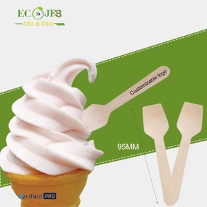 Cuillères en bois miniatures biodégradables écologiques, logo personnalisé, couverts jetables, 95 mm, cuillère à yaourt, cuillère à glace, à utiliser pour les fêtes - Product Image 1