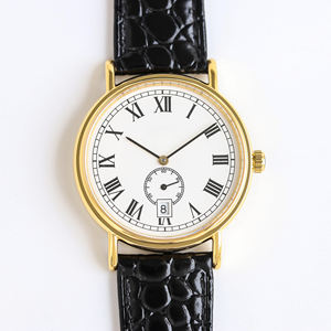 Nouvelle montre mécanique de style vintage original avec chiffres romains, cadran or rose, bracelet en cuir véritable avec boîte - Product Image 5