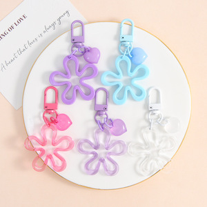Llavero de acrílico con flor hueca en colores pastel, colgante de corazón transparente sólido estilo caramelo, gancho de metal con recubrimiento de color, accesorio Y2K dulce para bolso - Product Image 2