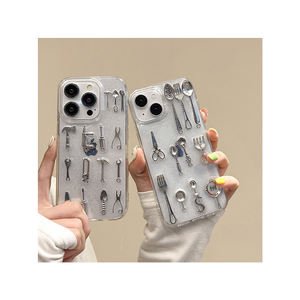 Ustensiles de cuisine miniatures, couteau et fourchette, étui de téléphone transparent antichoc tendance pour iPhone 16 Pro Max 15 Plus 14 13 12 11 17 - Product Image 2
