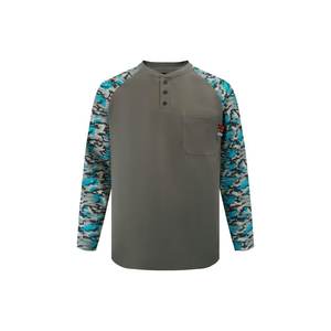 Camicia Henley con Bottoni e Tasca Singola, Motivo Patchwork Personalizzato, NFPA2112 Antistatica e Ignifuga, Abbigliamento di Sicurezza in Cotone Lavorato a Maglia - Product Image 2